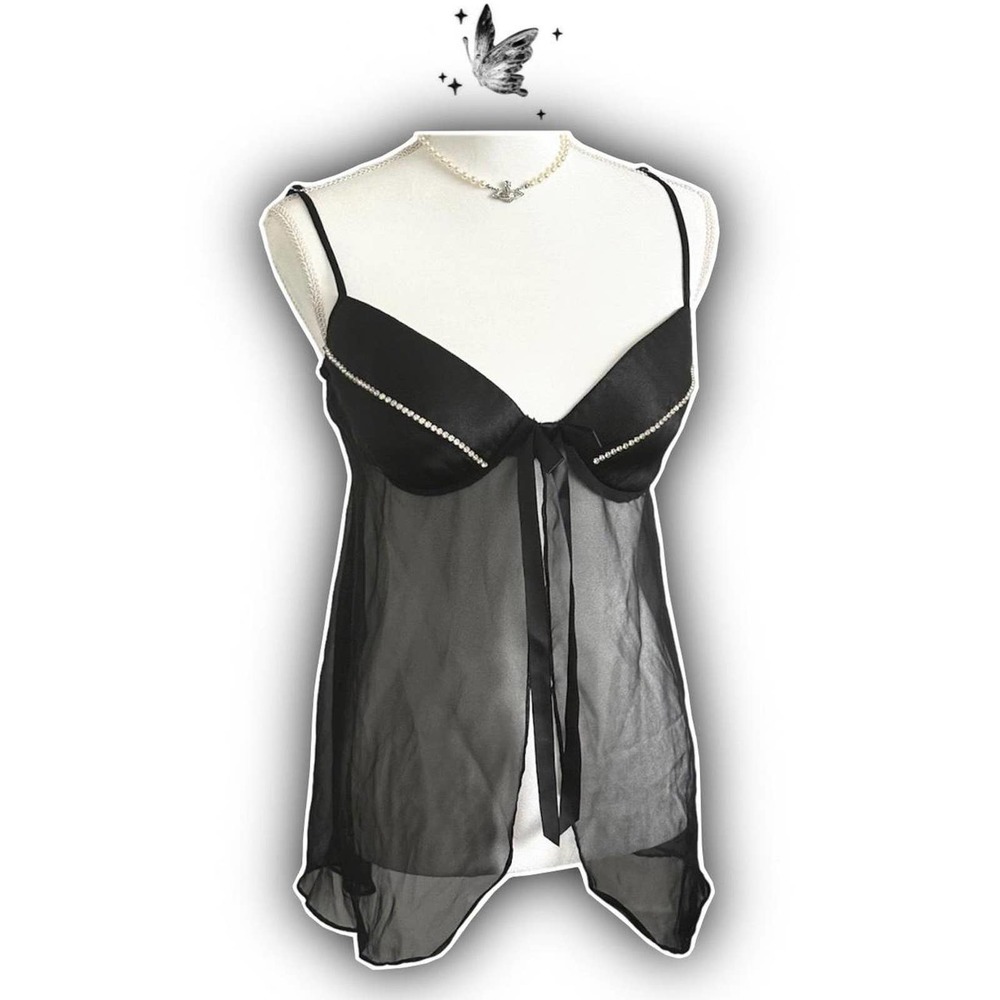 Black slip top cami with rhinestones